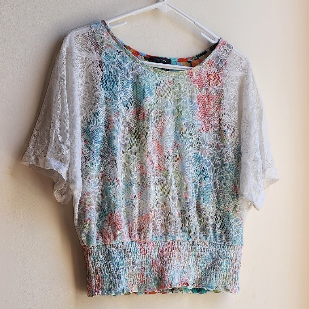 Bwear White Lace Ruched Blouse Size Medium